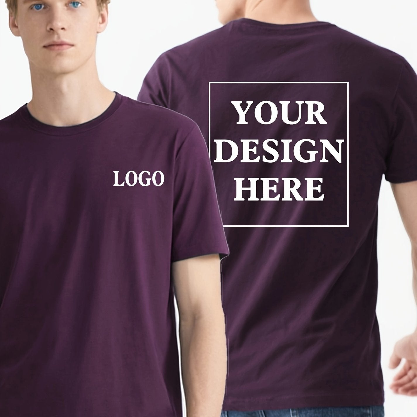 Men's Custom Text/Logo T-Shirt 100% Cotton Personalized Short Sleeve Round Neck Casual Summer Top with Your Own Text, Photo or Logo Printing - DIY Orders Suitable for Events, Promotions, Gifts (Men's Fashion)