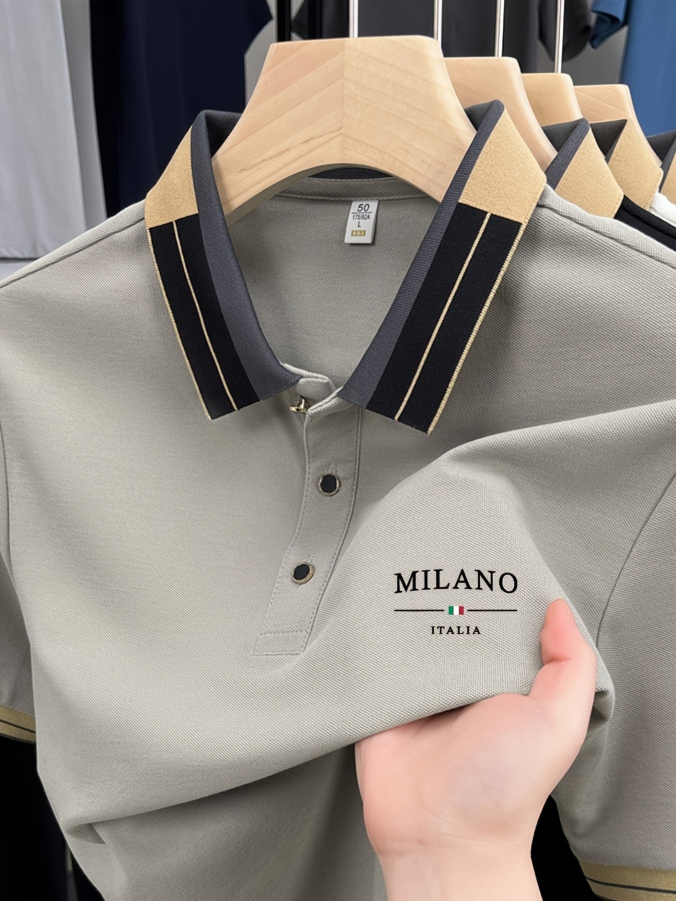 Men'S Lightweight Soft POLO Shirt with 'MILANO ITALIA' Print | Breathable Summer Casual And Business Wear, Regular Fit, Button Collar, Ideal for Vacation And Daily Use, Fashion Contrast Design, Soft Fabric