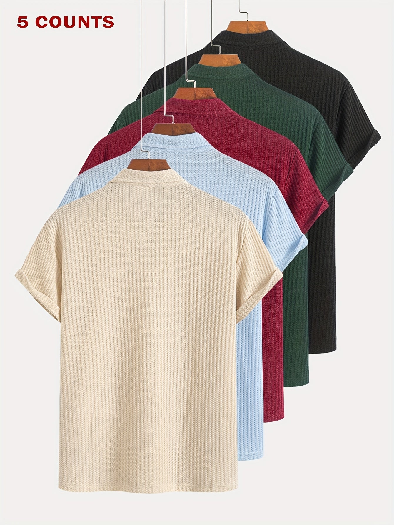 Set of 5 Short-Sleeve Polo Shirts with Jacquard Texture for Summer Casual Sports, Knit