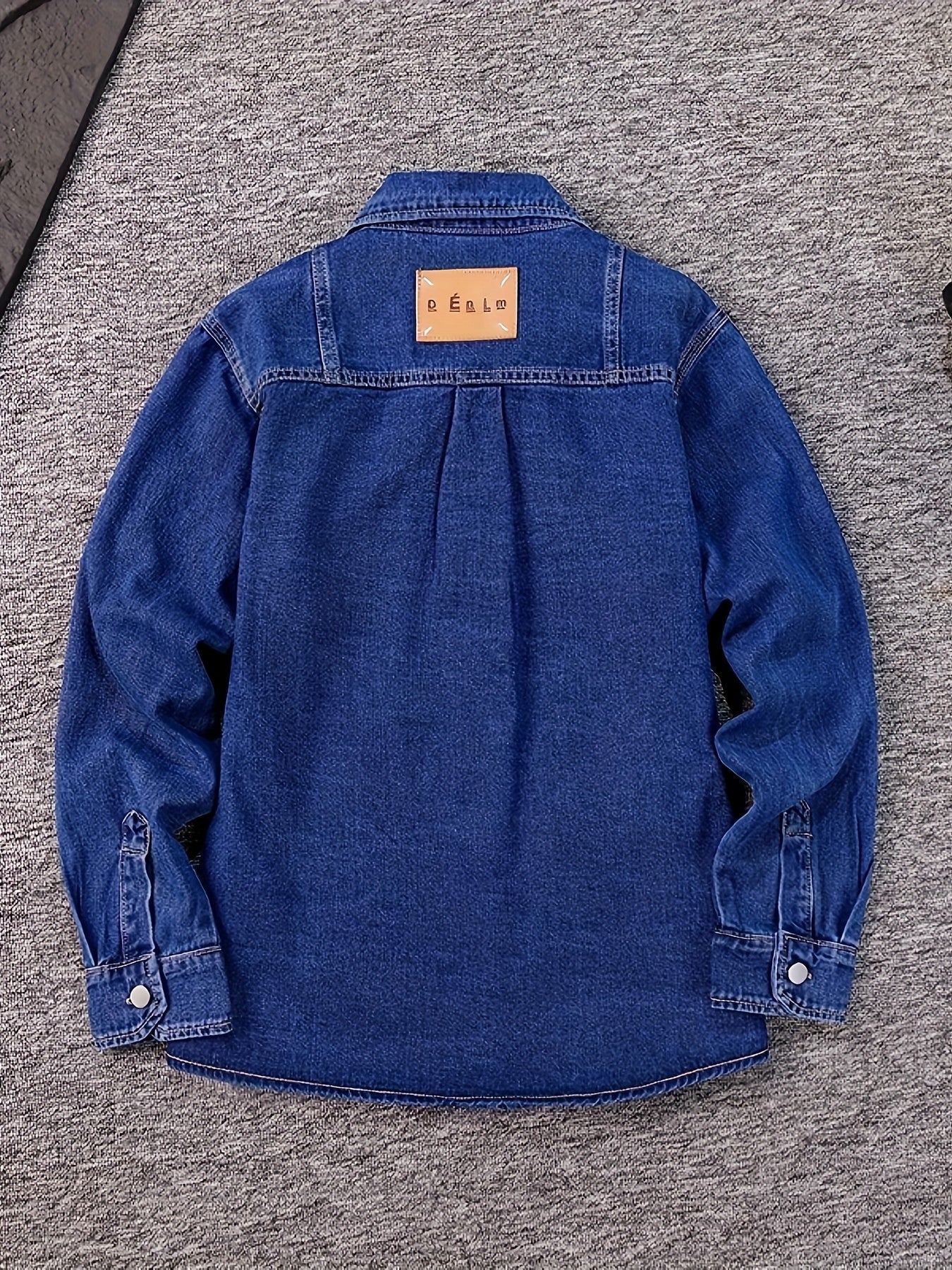 Men's Plus Size Loose Fit Non-Stretch Denim Shirt - Asymmetrical Chest Pockets, Classic Collar Long Sleeve Casual & Evening Shirt for Spring/Fall, Machine Washable, Durable Fabric, Fall Outfit, Stylish Menswear, Sturdy