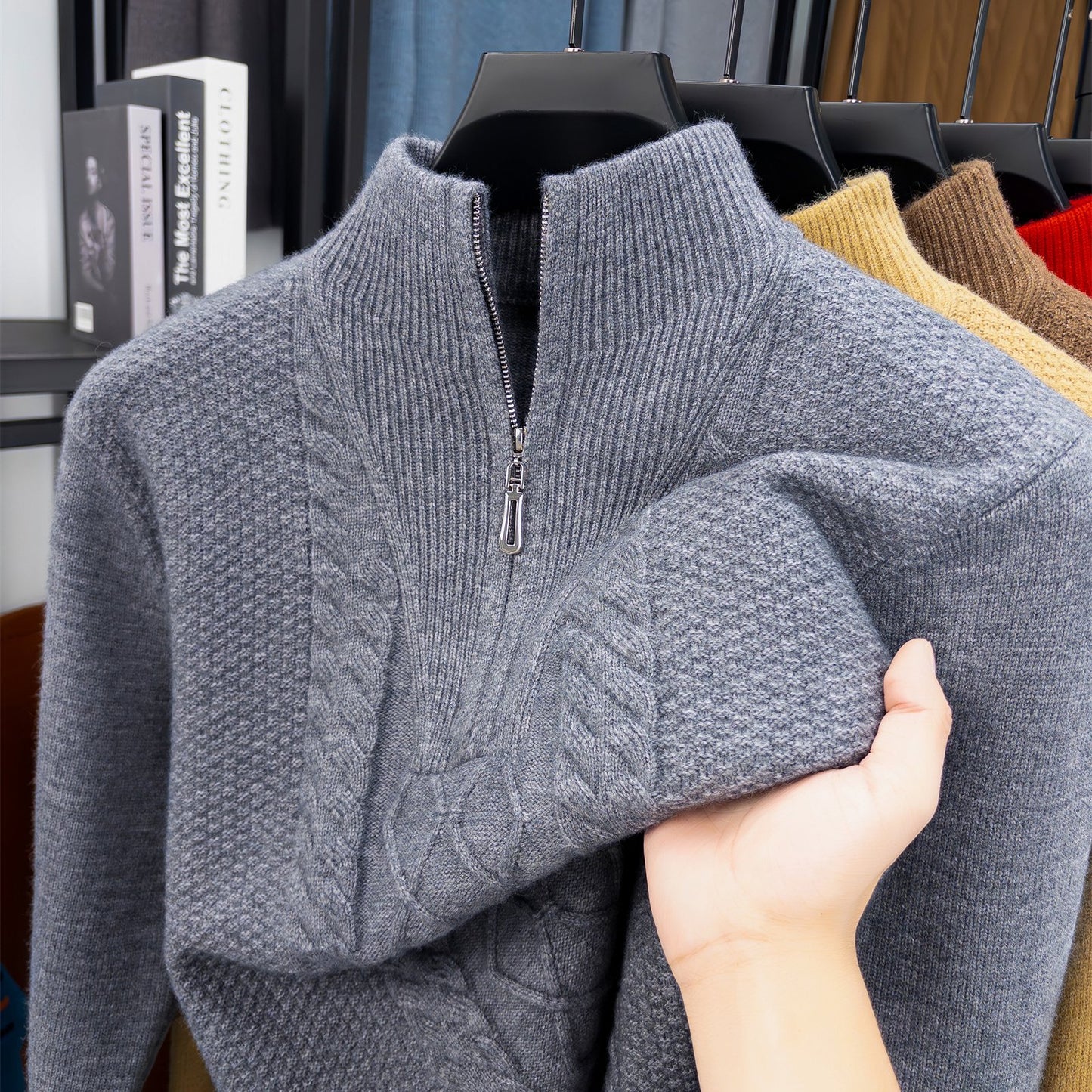 Men'S Thickened Warm Half-Zip Knitted Sweater | Casual Solid Color Stand Collar Sweater for Fall/Winter