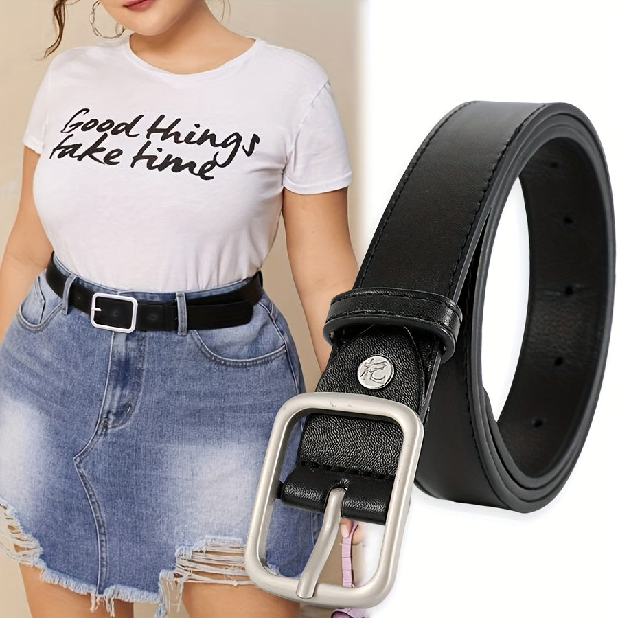1 ceinture polyvalente pour femmes – Boucle carrée, grande taille, PU, boucle à ardillon réglable, adaptée pour jeans et robes, convient à diverses occasions