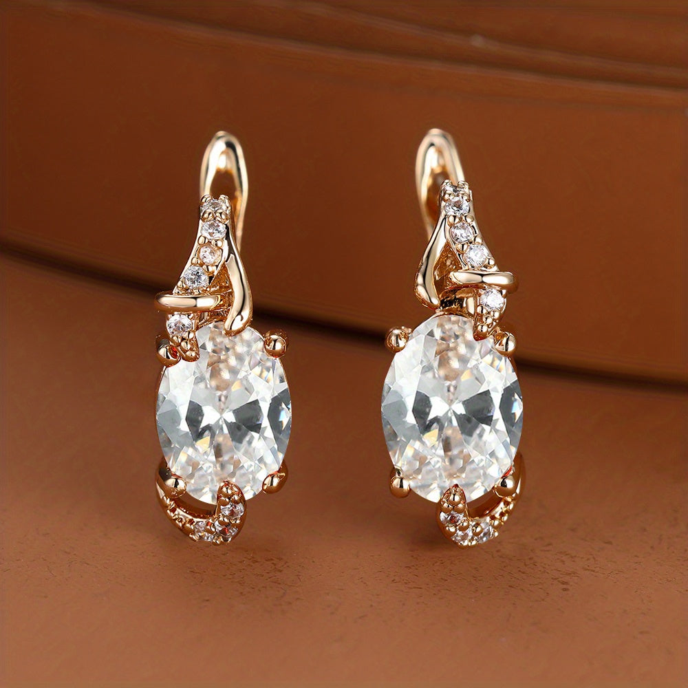 Boucles d'Oreilles Plaquées Or 18K – Pierre Colorée Taille Ovale, Style Élégant