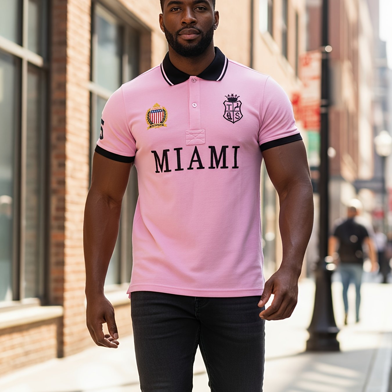 Men'S Miami Pink Polo Shirt | Slim Fit with Embroidered Details and Slit Hem, Casual Style