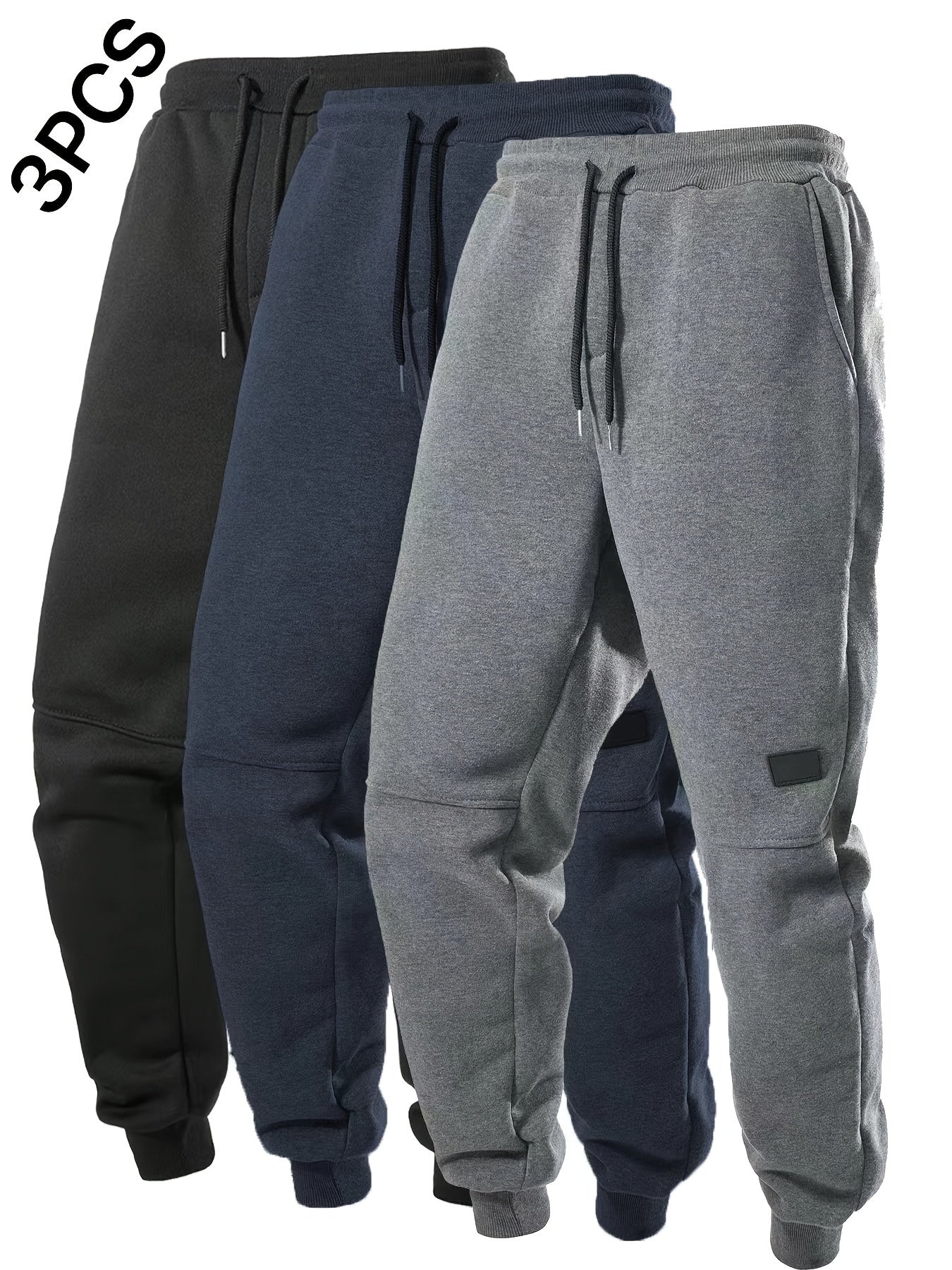 3pcs Joggers Homme – Cordon Élastique, Casual, Solid Color, Regular Fit, Automne/Hiver