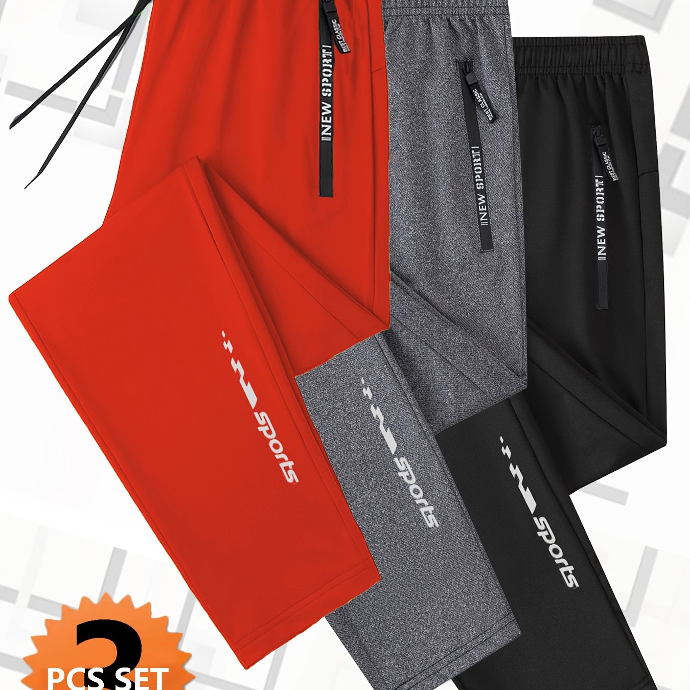 3pcs Joggers Homme – Cordon, Poches Zippées, Sport & Casual, Noir, Tout Saison