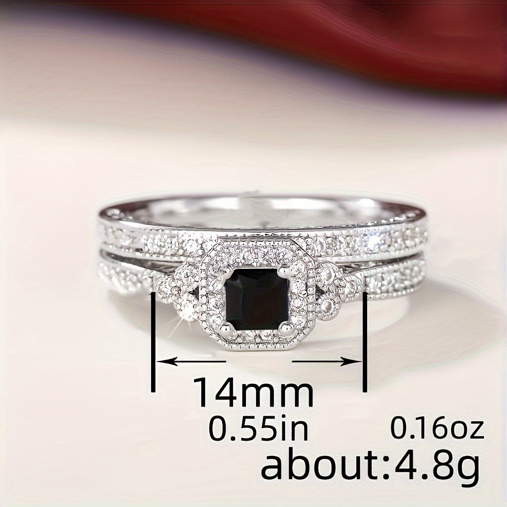 A Pair of Stylish And Luxurious Women'S Rings Featuring Copper Inlaid Synthetic Zirconia Stones, Perfect for High-End Sets, Engagement, And Couple'S Rings, Ideal As Holiday Or Anniversary Gifts.