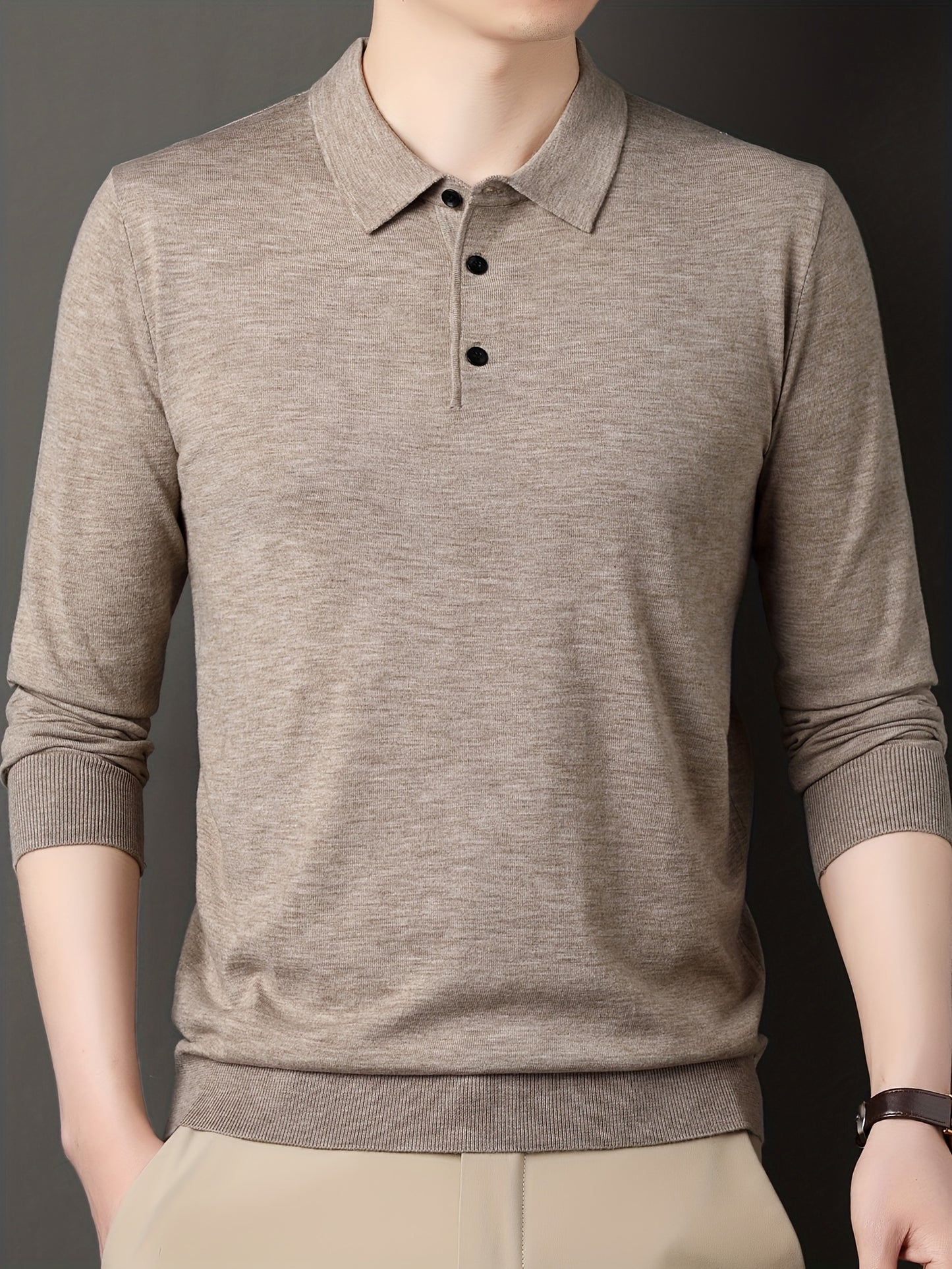 Men'S Slim-Fit Long Sleeve Shirt - Soft Stretchy Knit Button-Front Collar, Solid Color Casual & Formal Tops for Spring/Fall, Office, Party, Everyday - Easy-care Men'S Clothing, Office Attire, Classic Collar, Durable Construct