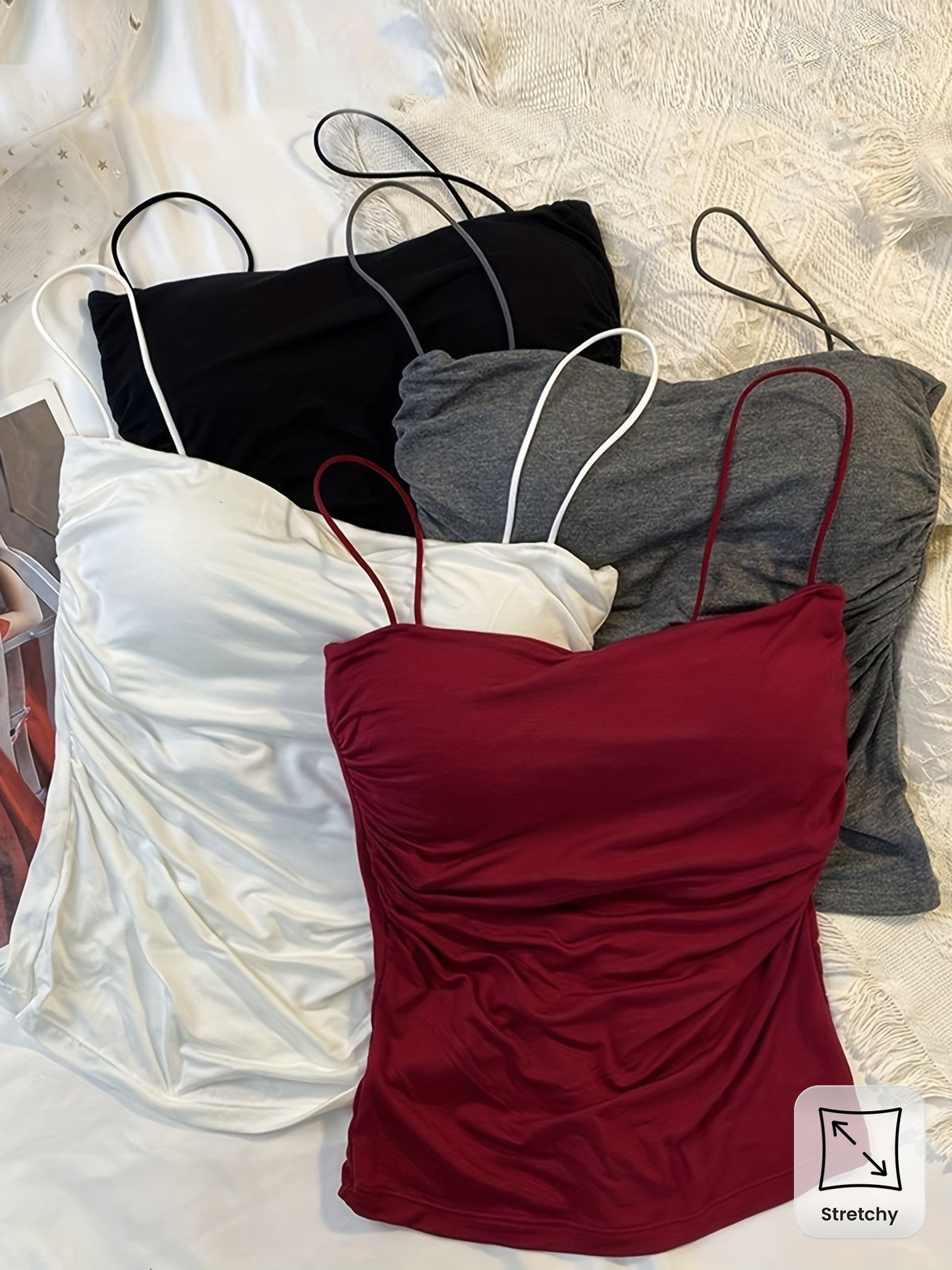 Lot de 4 Débardeurs Femme avec Fronces et Coques Intégrées