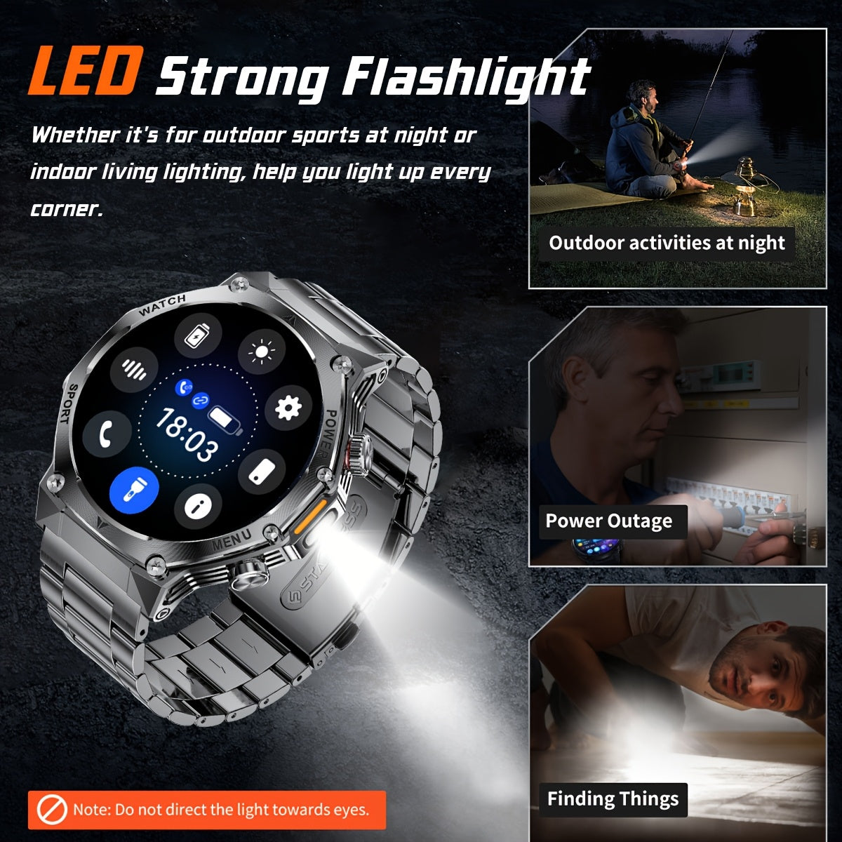Montre Connectée Homme – Batterie 800 mAh, Écran HD 1,75", 120+ Modes Sport, Lampe Torche, Étanchéité IPX8, Appels Sans Fil, Tracker Fitness – Compatible Android & iPhone