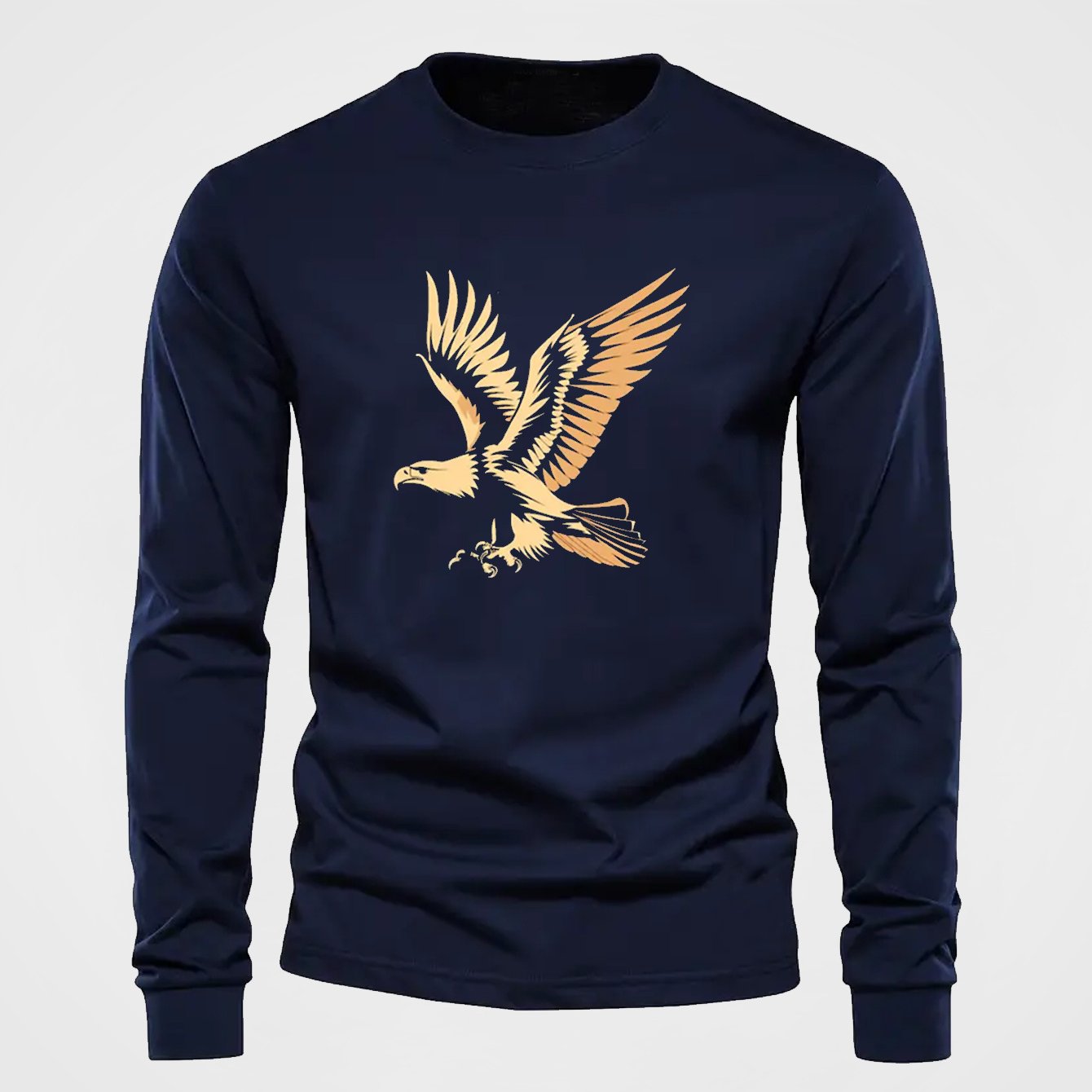 Eagle Cartoon Print Tee Shirt, Tees for Men, Casual Long Sleeve T-shirt for Autumn and