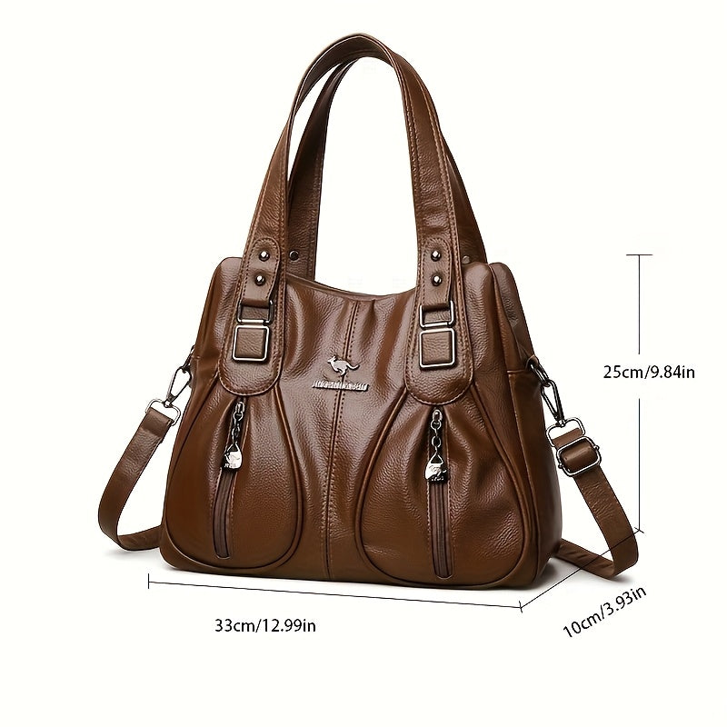 Sac Cabas Femme Luxe Léger – Marron Élégant avec Accents Métalliques, Bandoulière Ajustable, Multiples Poches, Bandoulière Amovible pour Utilisation en Sac à Main, Épaule ou Bandoulière, Sac Polyvalent | Accessoire Élégant | Fermeture Zippée Durable