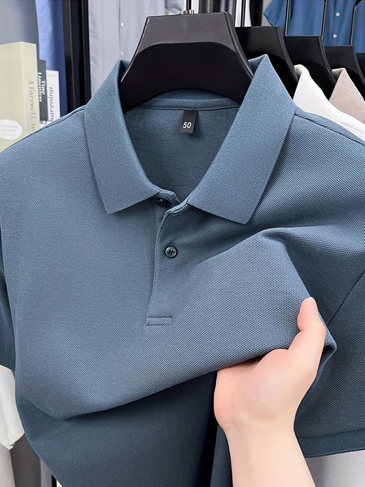 Men'S Business Casual Shirt - Formal & Everyday Office, Golf, Casual Attire - Classic Collar Button-Up Shirt - All-Season Professional T-Shirt for Men - Easy-Care Professional Attire, Golf Apparel, Solid Color Design, Comfort