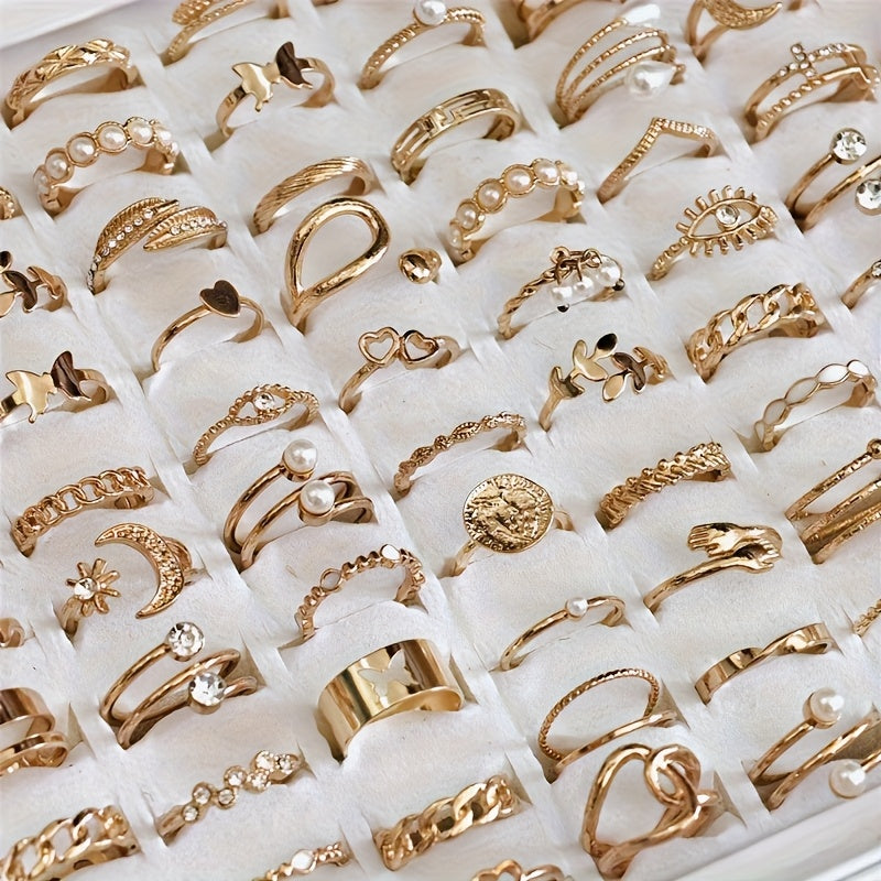 A Set of 45 Stylish And Elegant Rings for Women, Featuring a Vintage Bohemian Design with Faux Gemstones And an Open Design, Perfect for Daily Wear, Parties, Vacations, And As Holiday Gifts (Without a Box). This Mixed-Style S