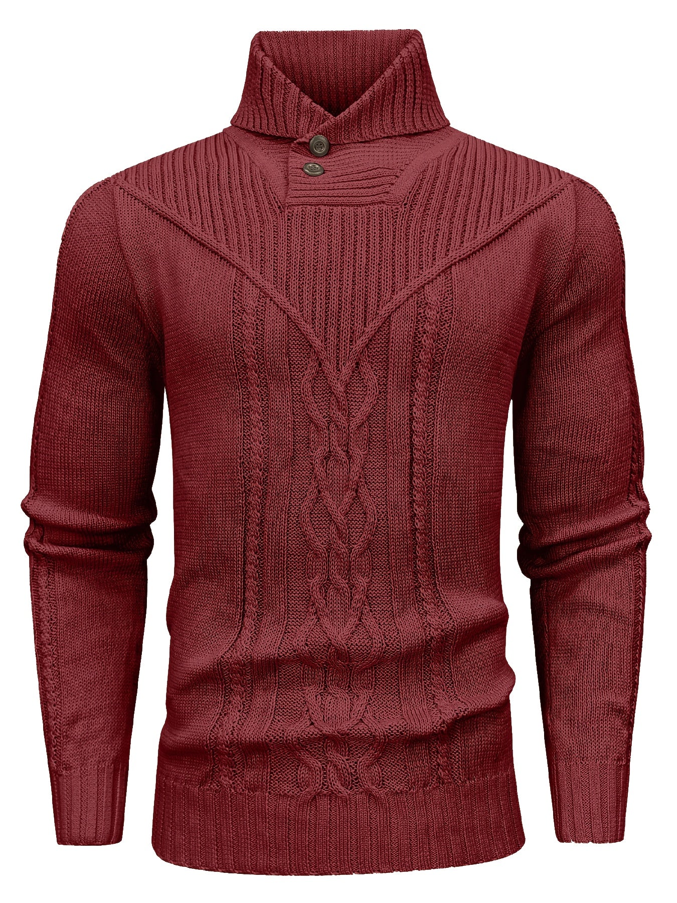 Men's High Collar Warm Knit Sweater - Stretchy Fashion Ribbed Pullover, Elegant Gentleman Cardigan