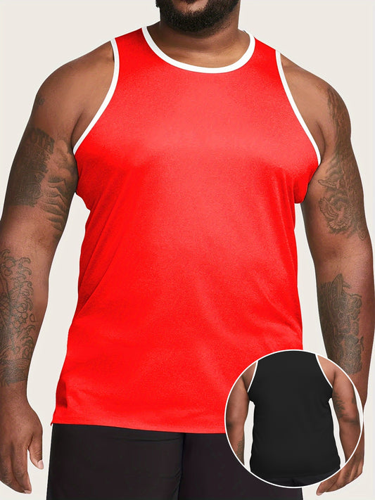 Lot de 4 Débardeurs Homme Grande Taille – Col Rond, 100% Polyester, Tissu Maille Légèrement Extensible, Couleurs Unies, Sans Manches Sport & Casual