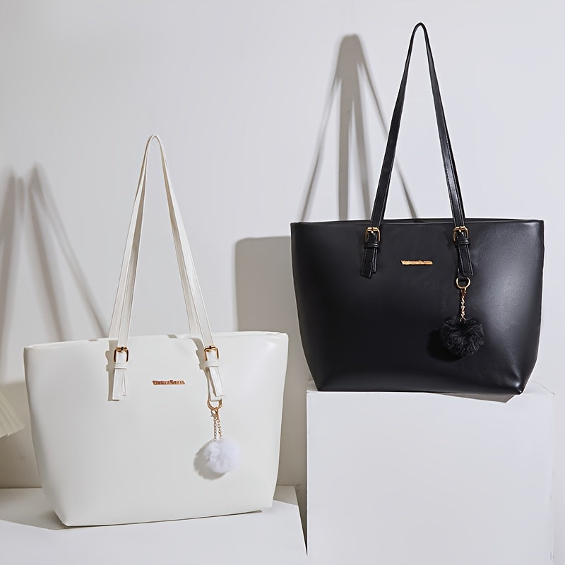 Sac Cabas Femme Grande Capacité – Sac Élégant Minimaliste avec Quincaillerie Dorée, Bandoulière Fixe et Fermeture Éclair, Noir/Blanc, Finition Brillante, Parfait pour Voyages et Usage Quotidien, Sac Durable à Main ou en Bandoulière