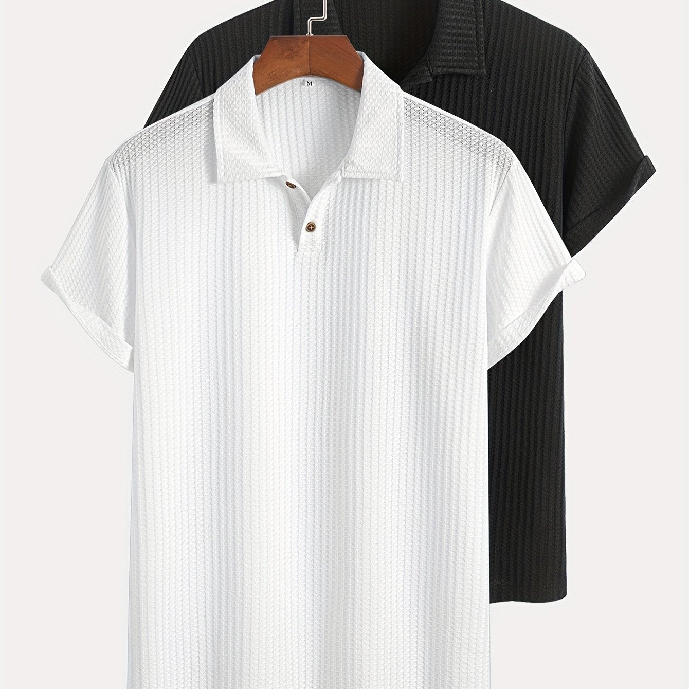 Two Pieces of Summer Casual Sports Jacquard Knit Short-Sleeve Polo Shirts, a Set of Two Jacquard Textured Short-Sleeve Polo Tops.