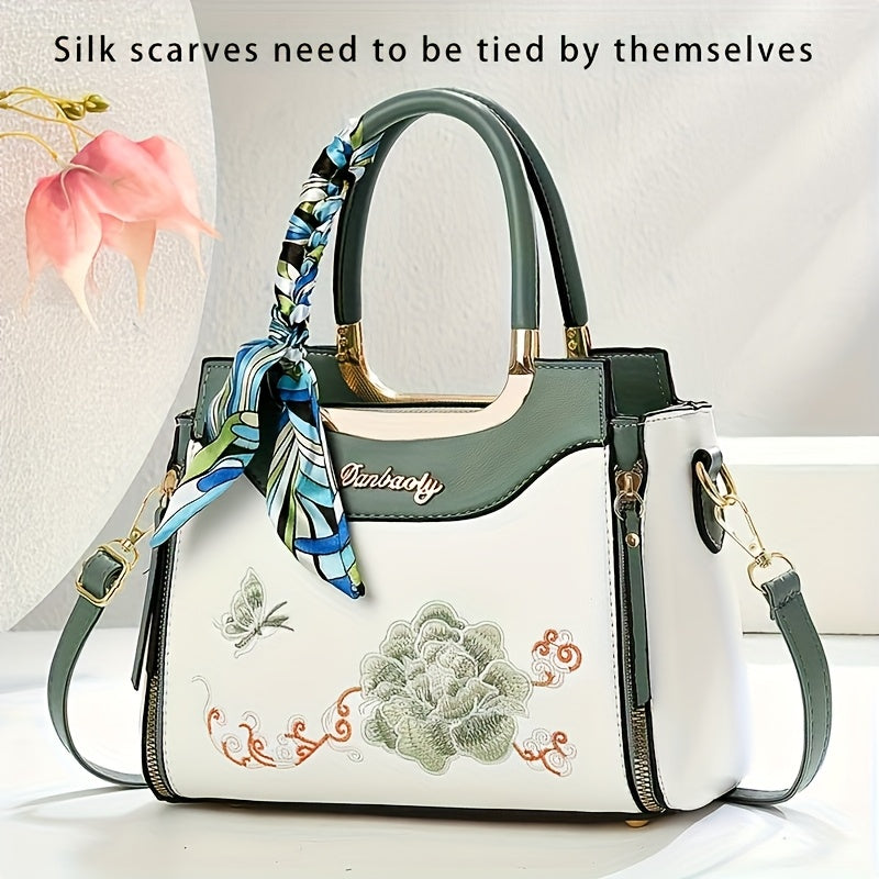 Sac Bandoulière Élégant Femme– Noir avec Broderie Florale et Bandoulière Amovible, Grande Capacité, Fermeture Éclair, Sac à Épaule, Cadeau Idéal pour Maman, Sac Polyvalent pour le Quotidien, Accessoire Sophistiqué, Finition Premium