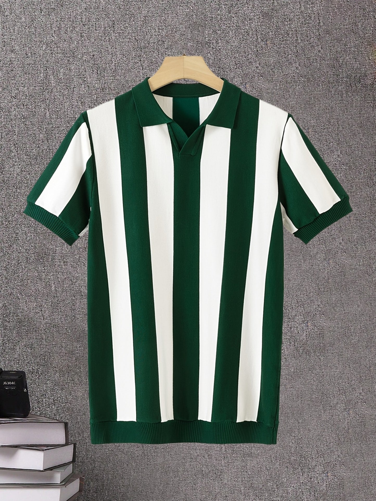 Men'S Striped Short-Sleeve Shirt for Spring And Summer, Suitable for Young And Middle-Aged Professionals, Featuring a Stylish Collar for Golf, Knit