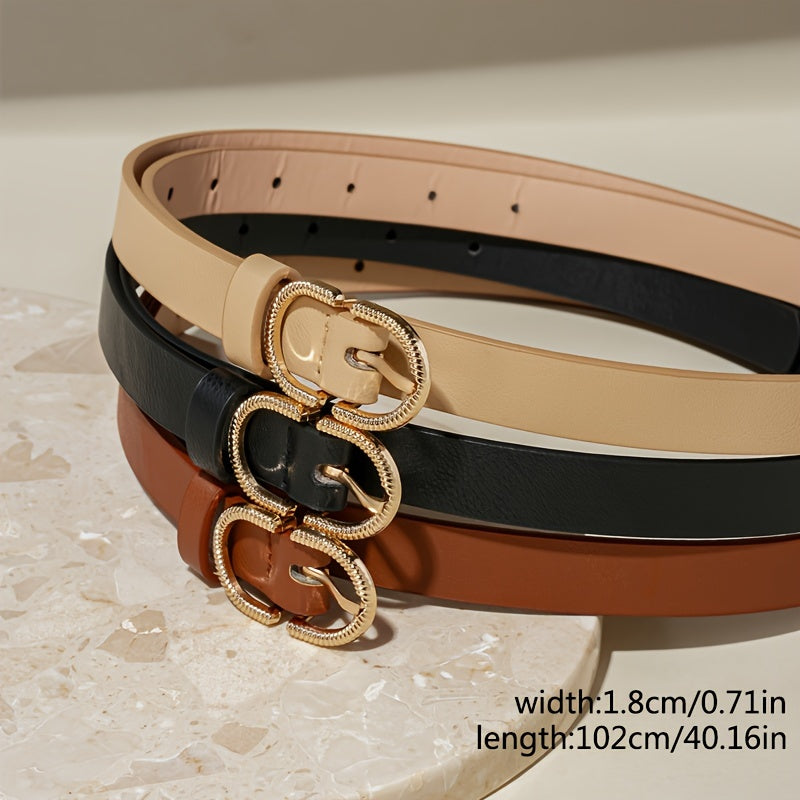 Lot de 3 ceintures en PU pour femme avec boucle en alliage, style preppy décontracté, sans lavage