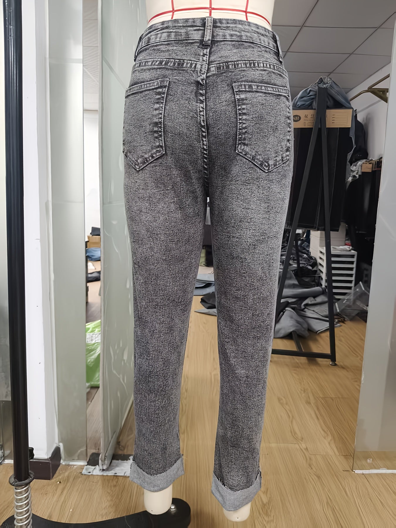 Jeans Femme Skinny Extensible Taille Mi-Haute Tissu Non Transparent Lavable Coupe Slim Élégant Polyvalent