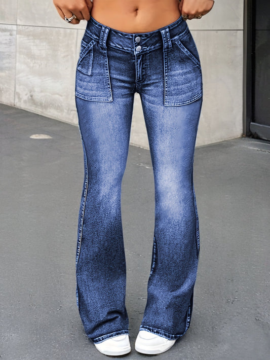 Jean skinny femme - Pantalon stretch taille basse avec fermeture à boutons, tissu opaque