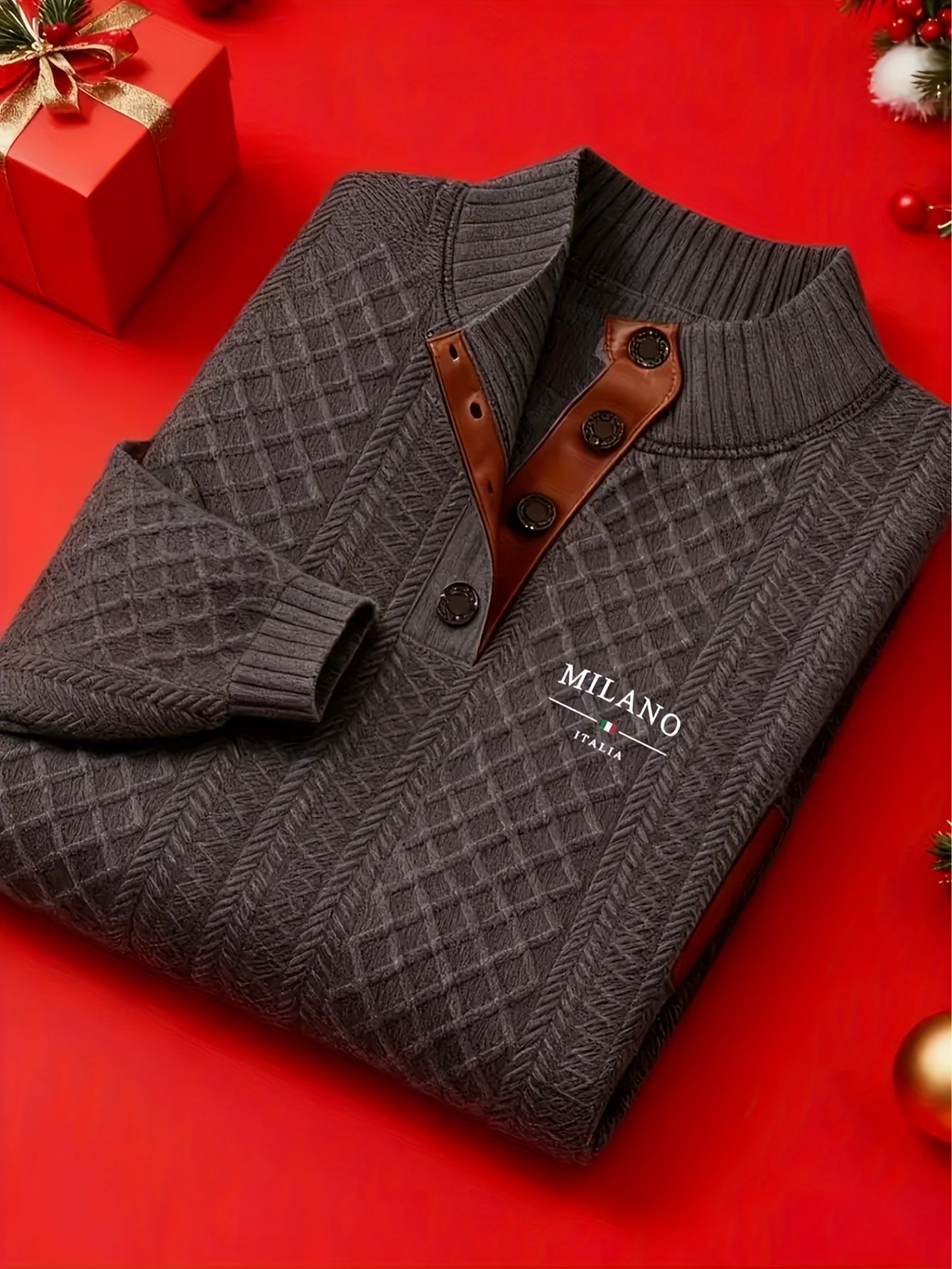 Men'S Jacquard Knit Sweater for Autumn And Winter, a Mature And Stylish Pullover with a Stand-Up Collar, Perfect for Halloween Outfits. This Top Features Jacquard Patterns with Contrasting Colors at The Neckline And Elbow Pat