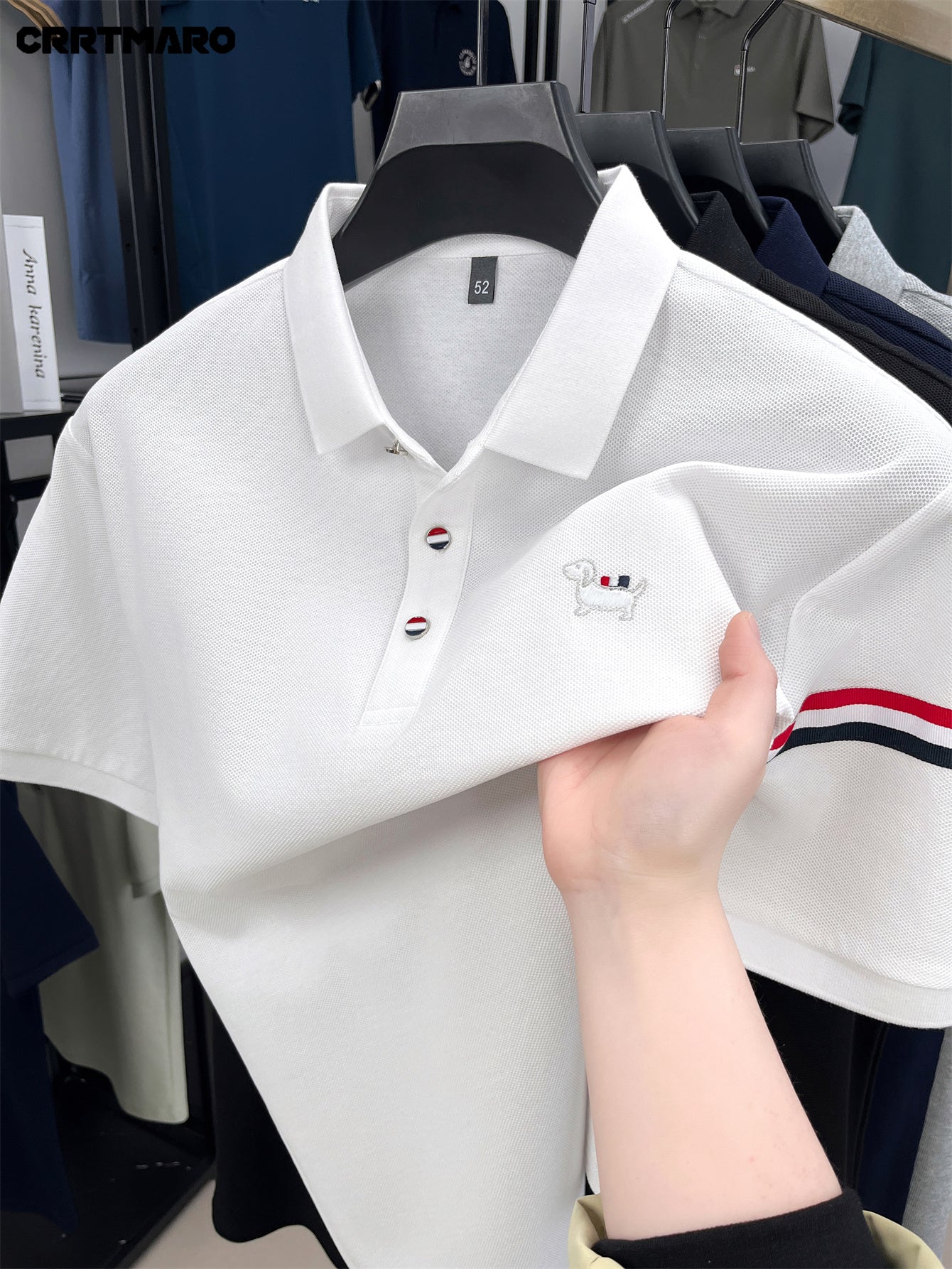 Men's Navy Blue Shirt - Classic Crew Neck Button-Front, Soft Everyday Shirt for Office, Golf, Casual Outings - CRRTMARO Brand Button-Up Shirt, Office Attire, Straight Sleeves, Durable Construction, Short Sleeve Top,