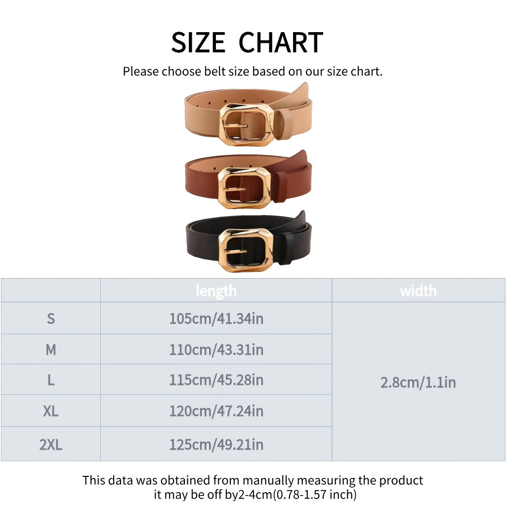 Lot de 3 ceintures classiques en PU à boucle carrée – Couleurs unies, pour pulls, trenchs, jupes et pantalons, tenue décontractée polyvalente, idée cadeau, ceinture pour jupe, ceinture pour pull, accessoire stylé et tendance, ceinture légère et durable