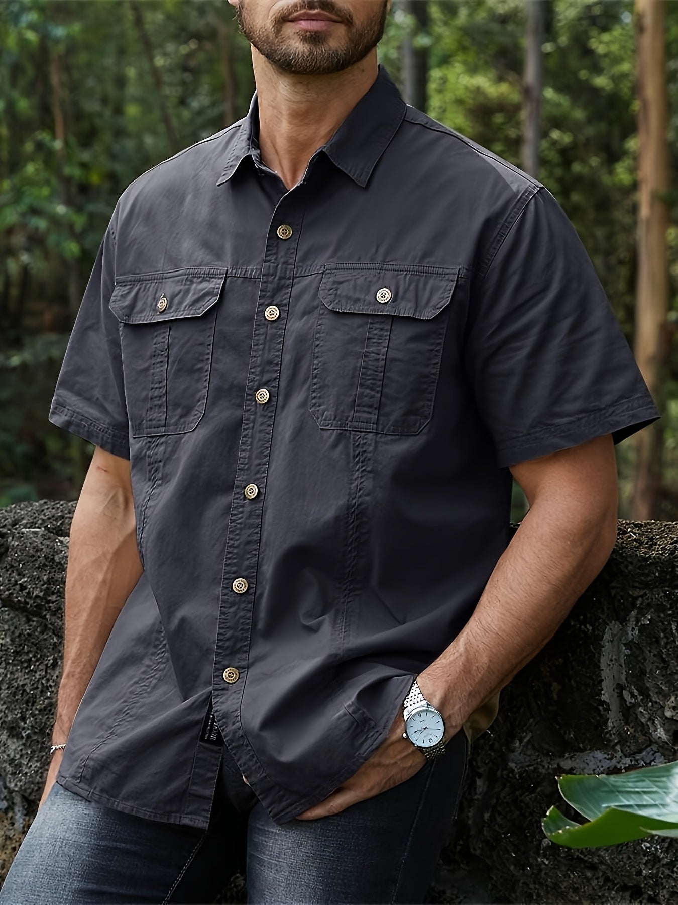 Summer New Men's Outdoor Casual Workwear Slim Fit Oversized Pocket Shirt