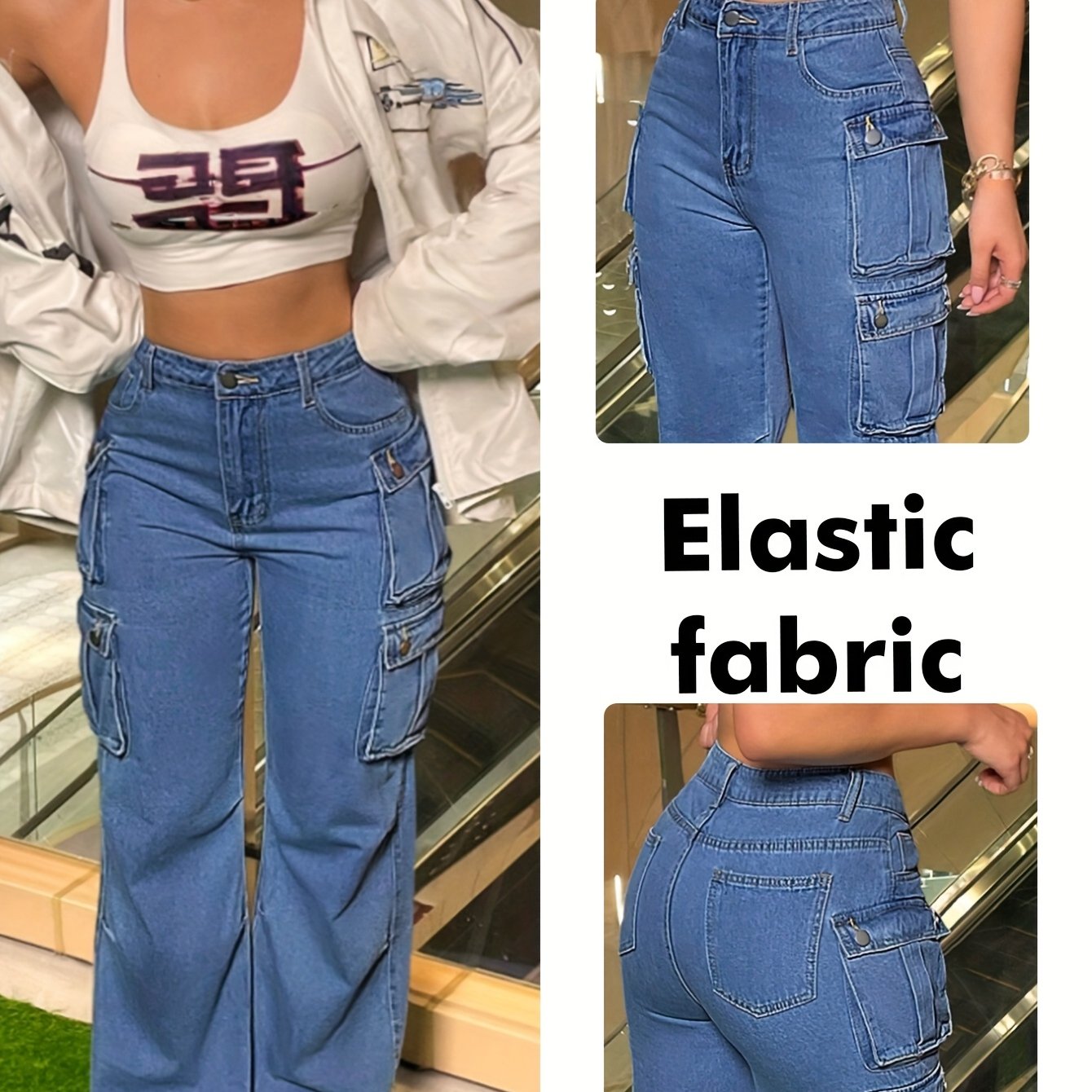Pantalon évasé pour femme  avec poches multiples, style décontracté, pantalon de travail