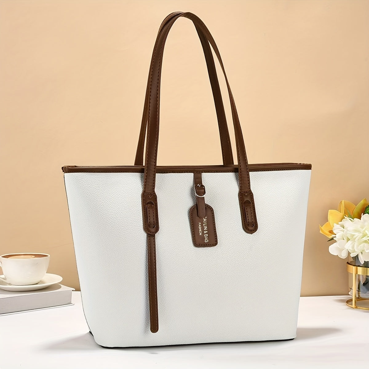 Sac élégant femmes Tote casual bandoulière fermeture éclair doublure polyester grand format