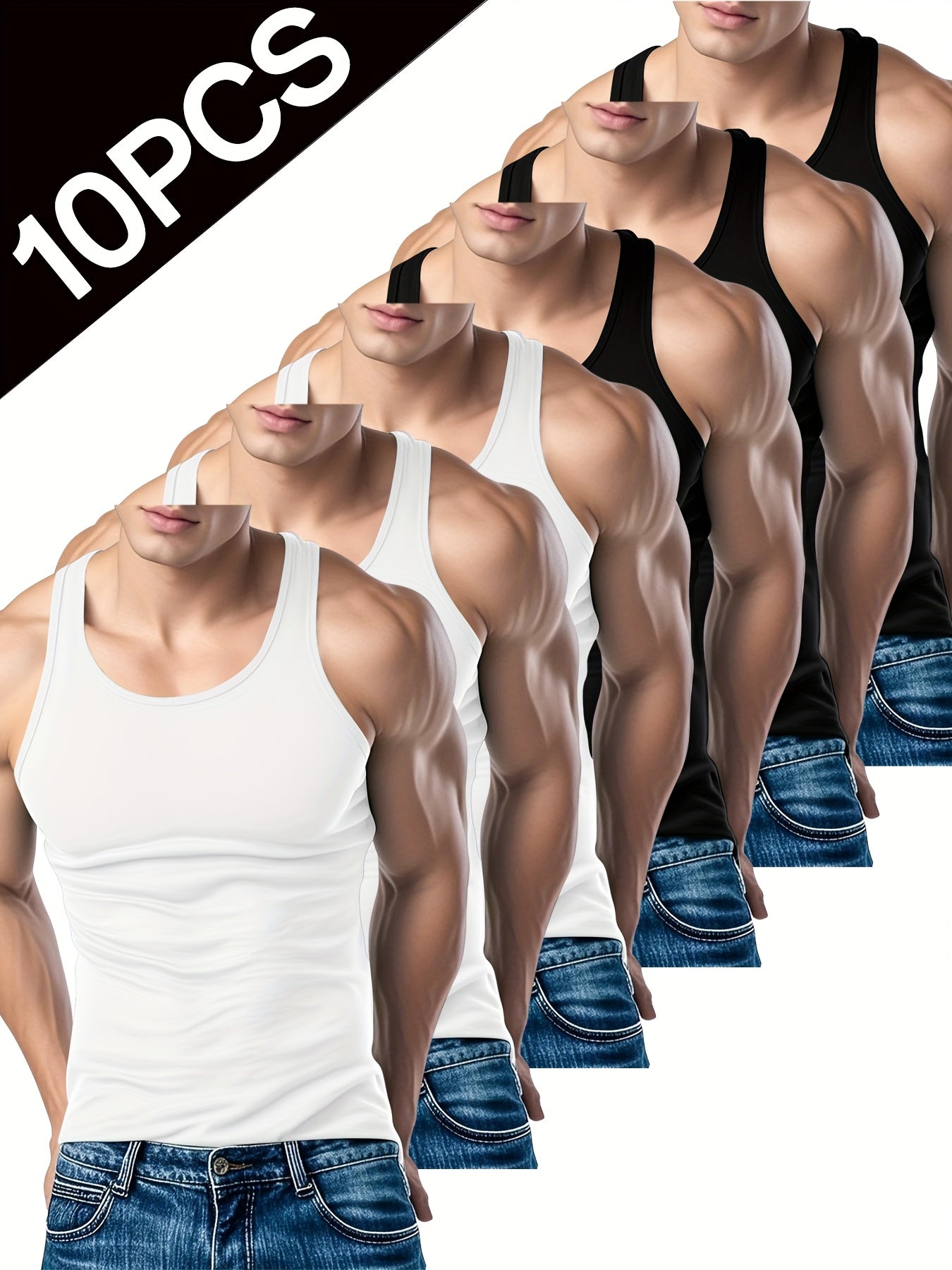 Lot de 10 Débardeurs Homme – Coupe Slim, Styles Variés