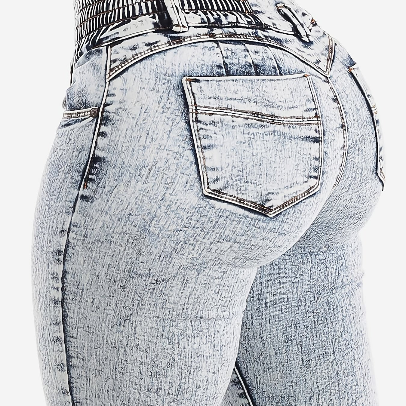 Jean skinny taille haute pour femme, denim uni à effet flocons, style urbain, toutes saisons, tissu stretch, tissage serré, ceinture à 3 boutons avec ceinture intégrée