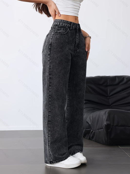 Jeans Femme Jambe Droite Ample Décontracté Polyvalent Denim