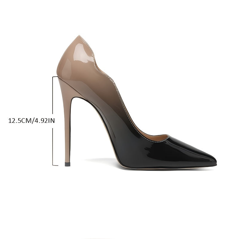 Escarpins Femme à Talons Aiguilles – Bout Pointu, Dessus Simili Brillant Noir et Rouge, Semelle Intérieure Confort PU et Semelle Caoutchouc, Idéaux pour Printemps, Mariages, Soirées