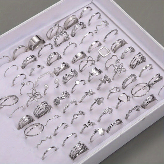 22/66pcs Set of Stylish And Elegant Geometric Stacked Rings Featuring Butterfly, Heart, And Star Elements, Perfect for Women'S Daily Outings And Parties, Versatile Fashion Jewelry for Christmas, Halloween, And Valentine'S Day