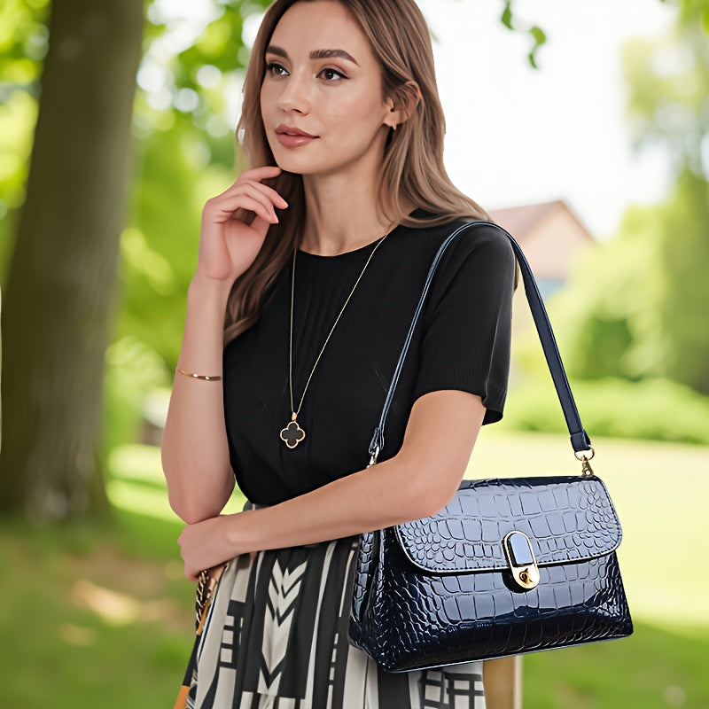 Sac à Bandoulière Femme – Cuir Imprimé Crocodile, Sangle Amovible, Design Élégant, Multi-Compartiments Zippés pour Téléphone et Cartes, Porte-Monnaie Compact, Idéal Bureau, Déplacements et Activités Extérieures