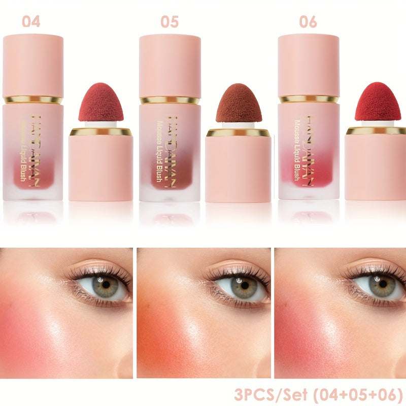 Set de 3 Blush Liquide – Texture Douce, Tenue Longue Durée, Couvrance Moyenne, Teintes Berry et Nude, Blush Crème Naturel pour Joues