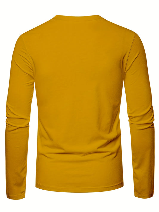 Men's 100% Cotton Long Sleeve T-Shirt - Soft Breathable Casual Round Neck Shirt Suitable for Fall/Winter, Machine Washable Layering Essential for & Social Events - Fabric