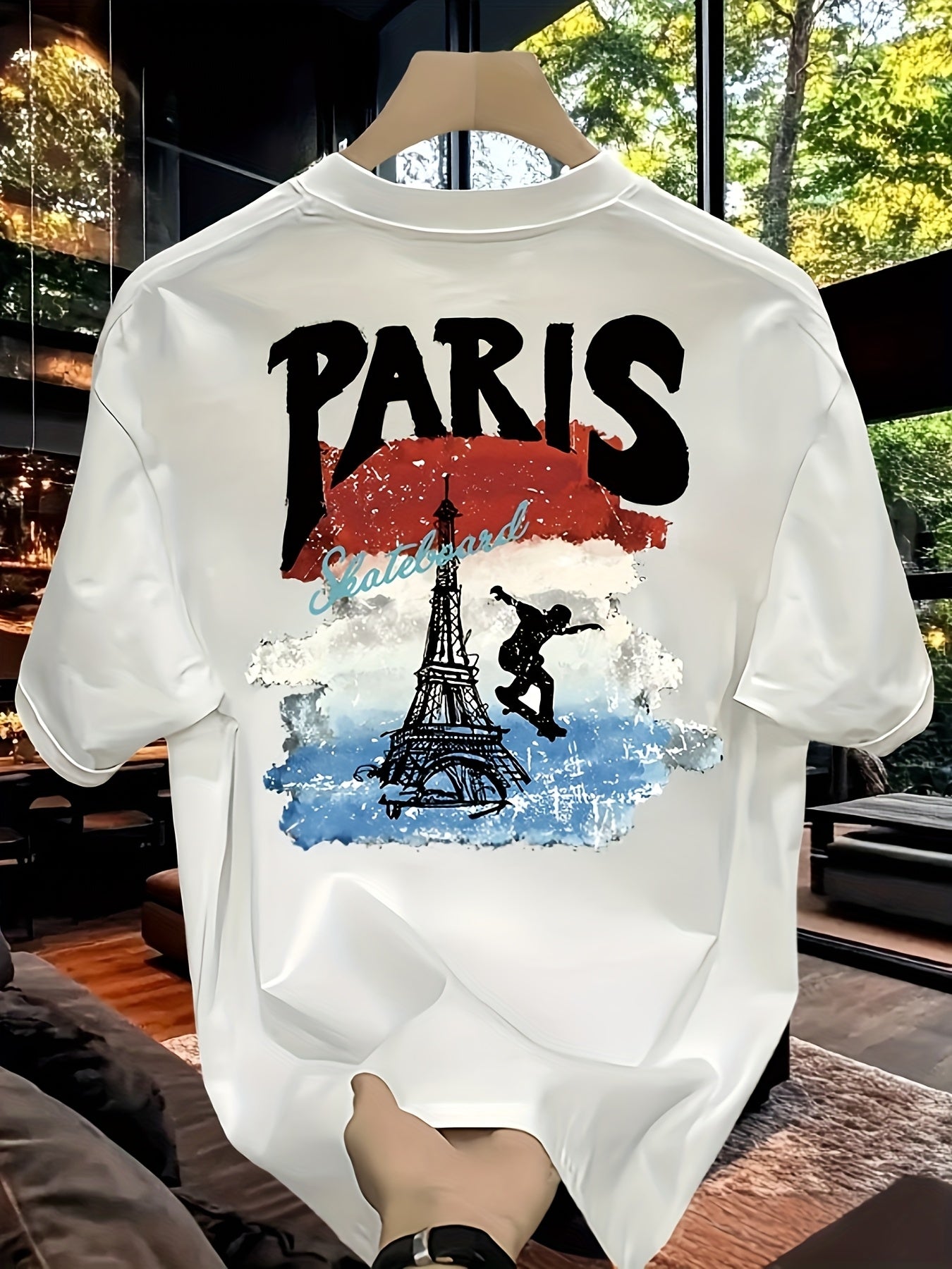 Men'S Heavyweight T-Shirt - Paris Skateboard Graphic, Loose Fit, Short Sleeve, Casual Summer Top with Eiffel Tower Design, Everyday Tshirt | Trendy Casualwear | Durable Fabri