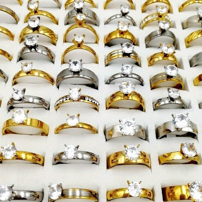 Wholesale 20pcs/pack of Women's Fashionable Stacked Rings Stainless Steel Rings Suitable for Men and Women with Ring Sizes Ranging From 17mm to 21mm Mixed Design Suitable for Parties Gatherings Gifts Charm Finger Rings Set Wi