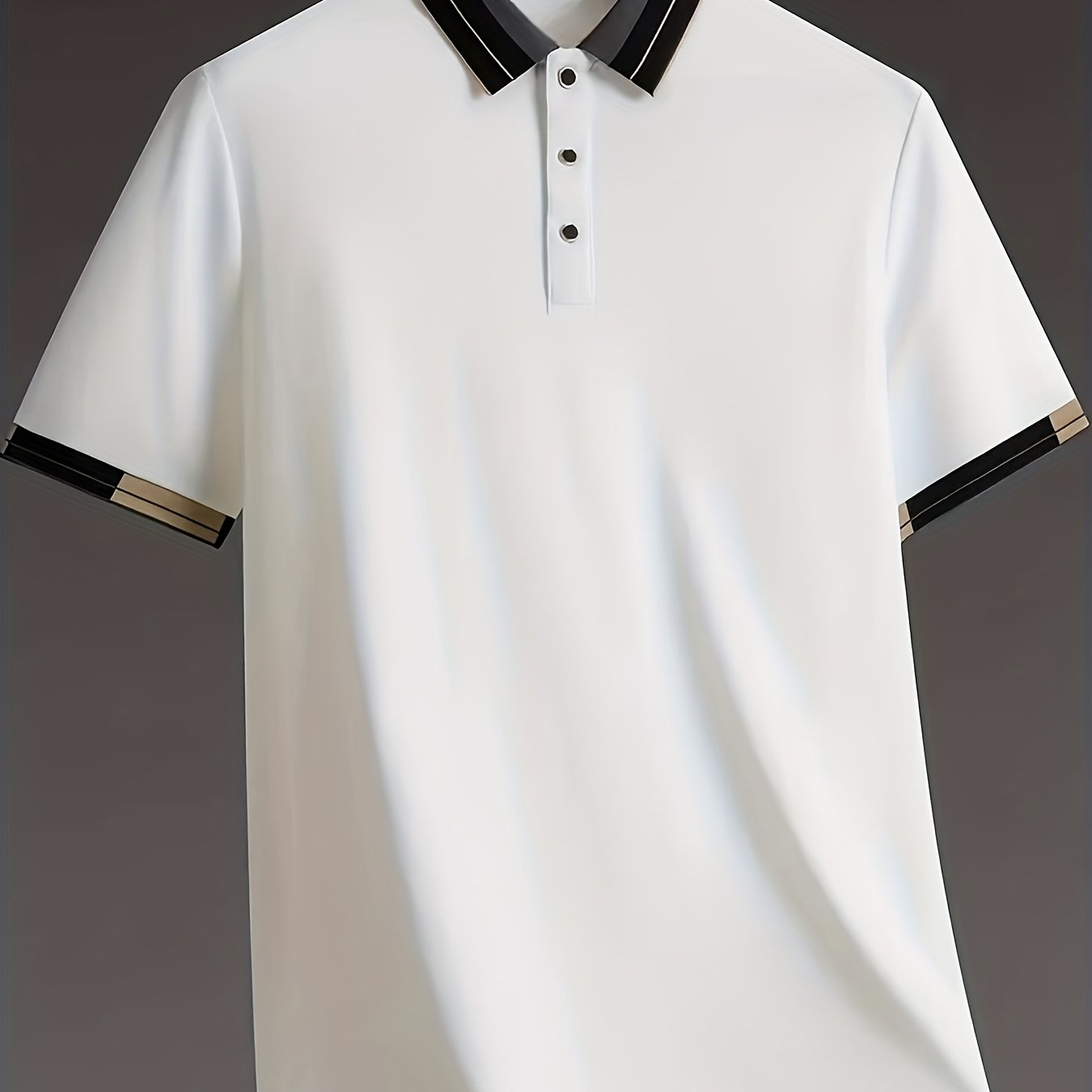 Men's Shirt - Dark Charcoal Gray with Golden Accent Collar, Soft Breathable Fabric Golf Shirt for Business, Casual, - Machine Washable Summer Button-Up Shirt for Office, Vacation, Casual Attire, Vacation Clothing, Sophisticat