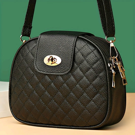 Sac Bandoulière Matelassé – Style Décontracté et Chic, Sac en PU, Sac à Épaule Rond avec Détail Brodé