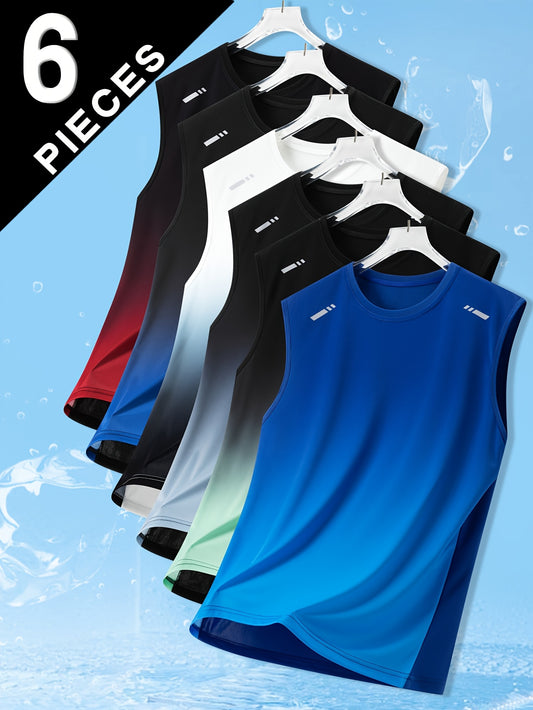 Lot de 6 Débardeurs Sport Homme – Séchage Rapide, Respirant, Tissu Extensible, Couleurs Dégradées