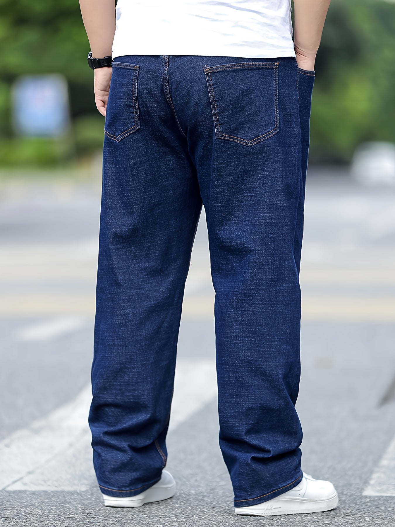 Jeans grande taille pour homme – coupe droite ample, taille haute élastique, style simple et polyvalent, pantalon long automne/hiver, grande taille