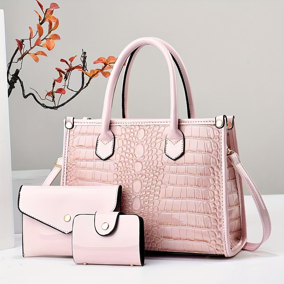 Ensemble de sacs à main en PU motif crocodile pour femmes – Sac cabas et pochette de luxe, grand sac à bandoulière, style vintage pour le bureau