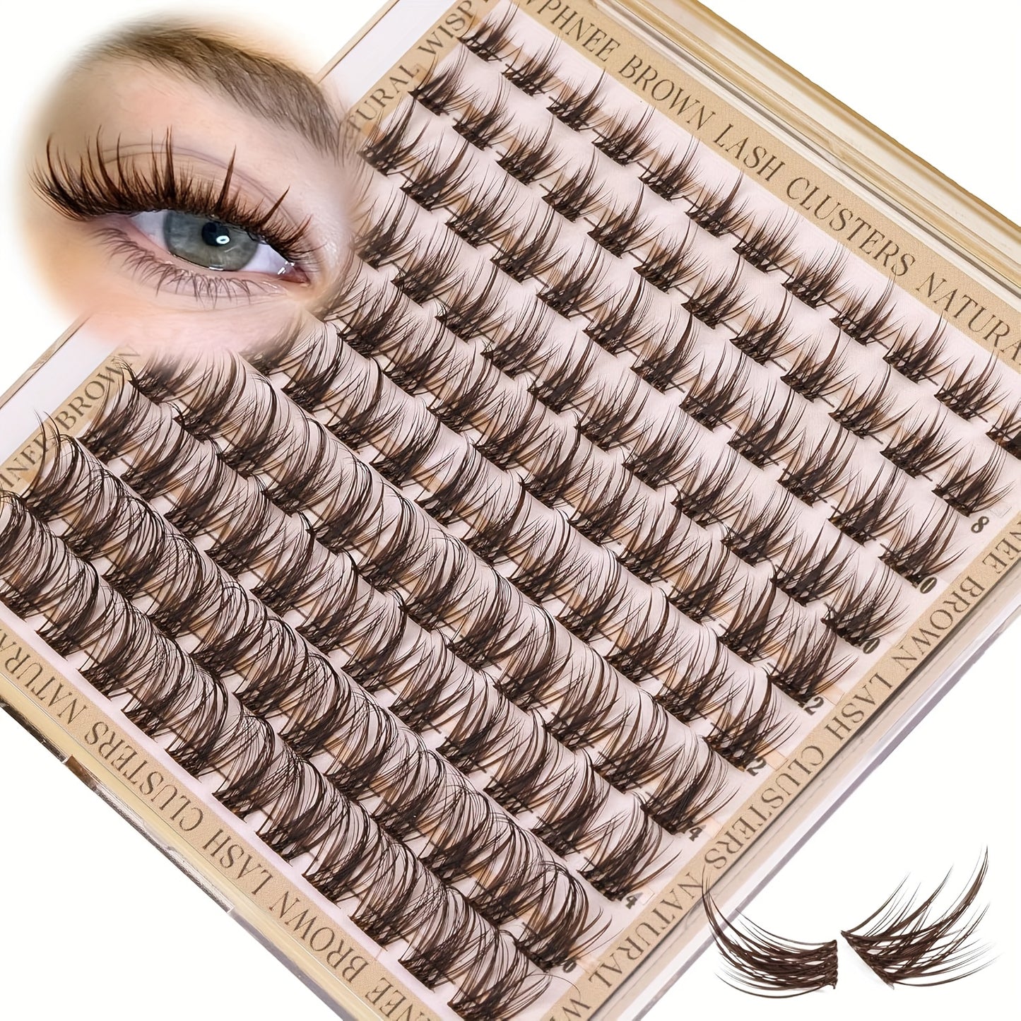 Lot de 120 Touffes de Cils Naturels Bruns – Longs et Épais, Multi-Styles, Effet Œil de Chat, Courbure D, Longueurs 8-16 mm, Idéal Débutants, Extensions DIY