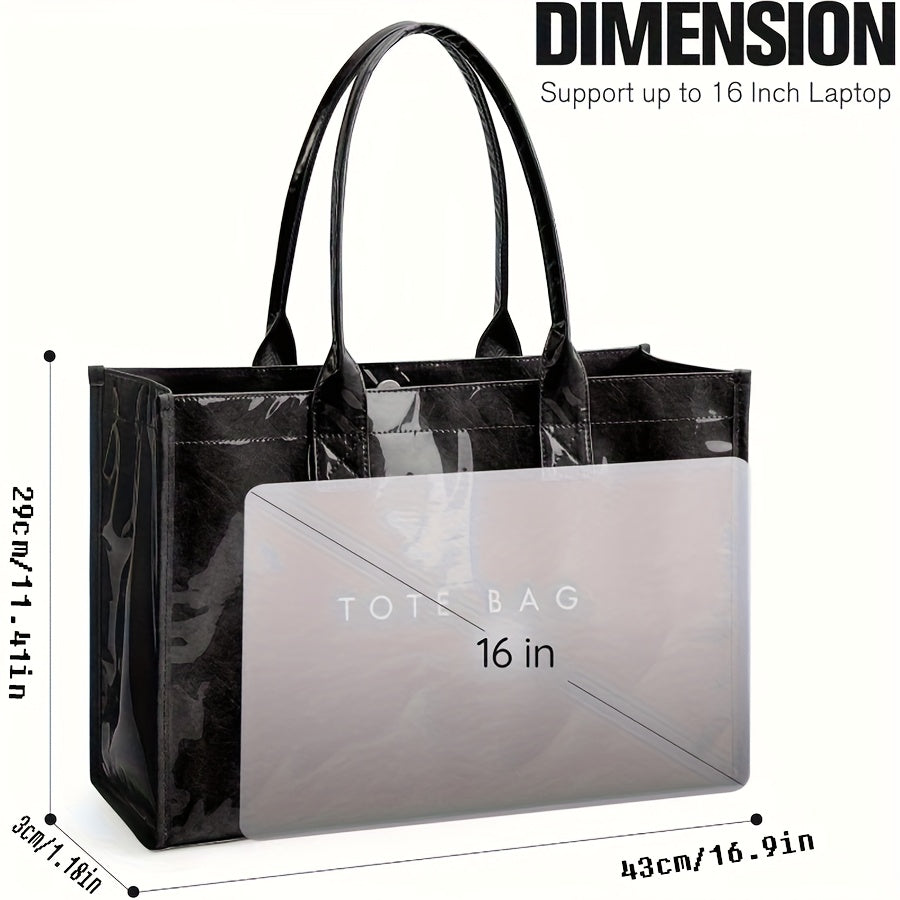 Sac Cabas Femme en PVC – Grande Capacité, Léger et Durable, Fermeture Magnétique, Idéal Travail, Shopping ou Voyage